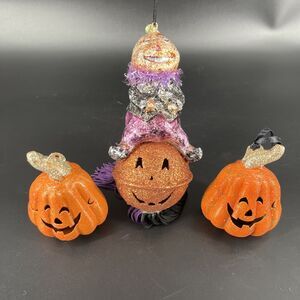 Lot of Retired Vintage Pier 1 Pumpkin Bell Hanging Ornaments Set of 3